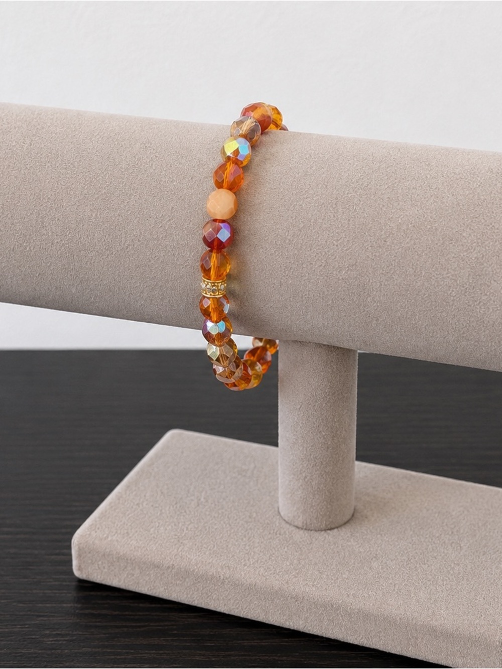 Orange Crystal Beaded Stretch Bracelet